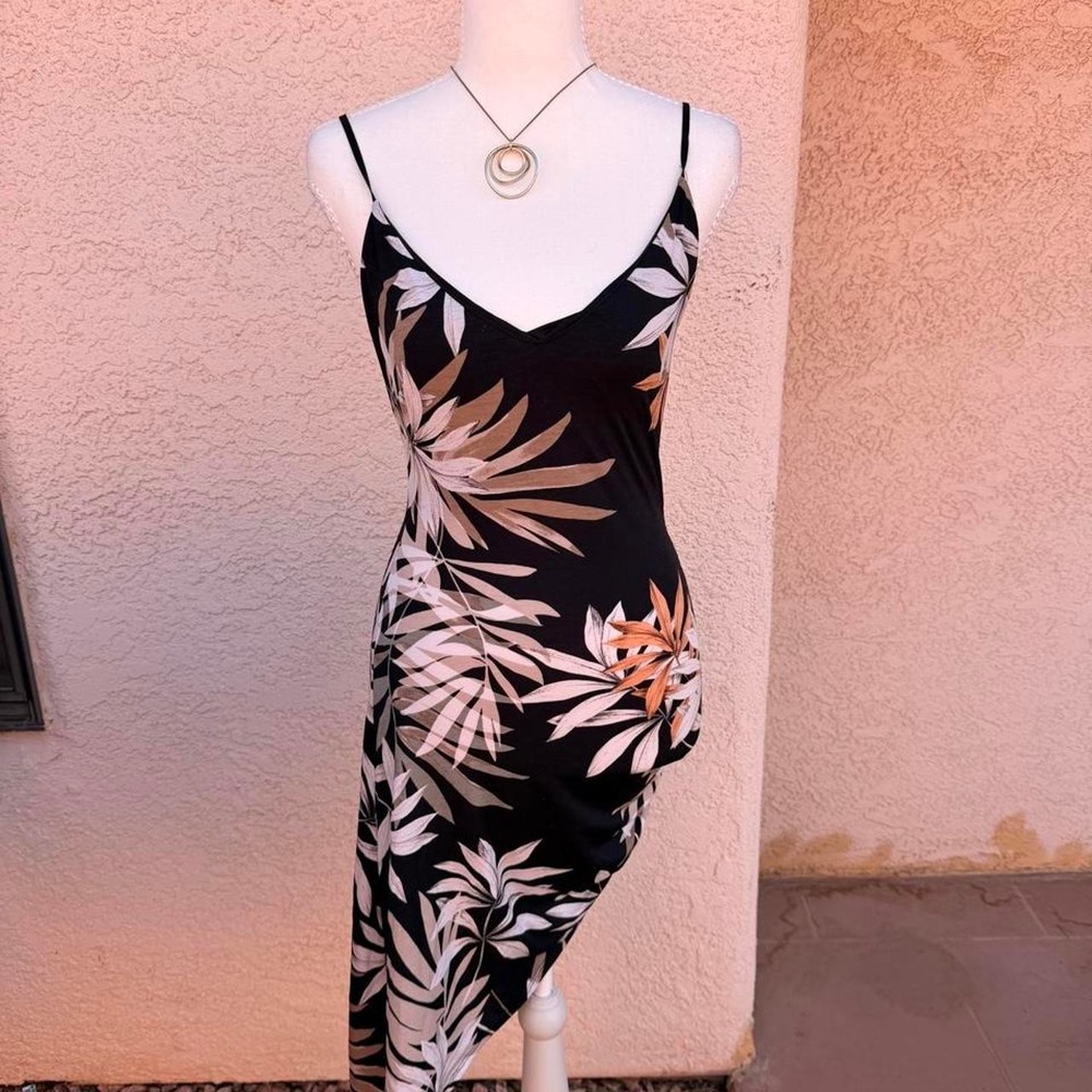 Windsor black and white tropical print midi asymmetrical dress w